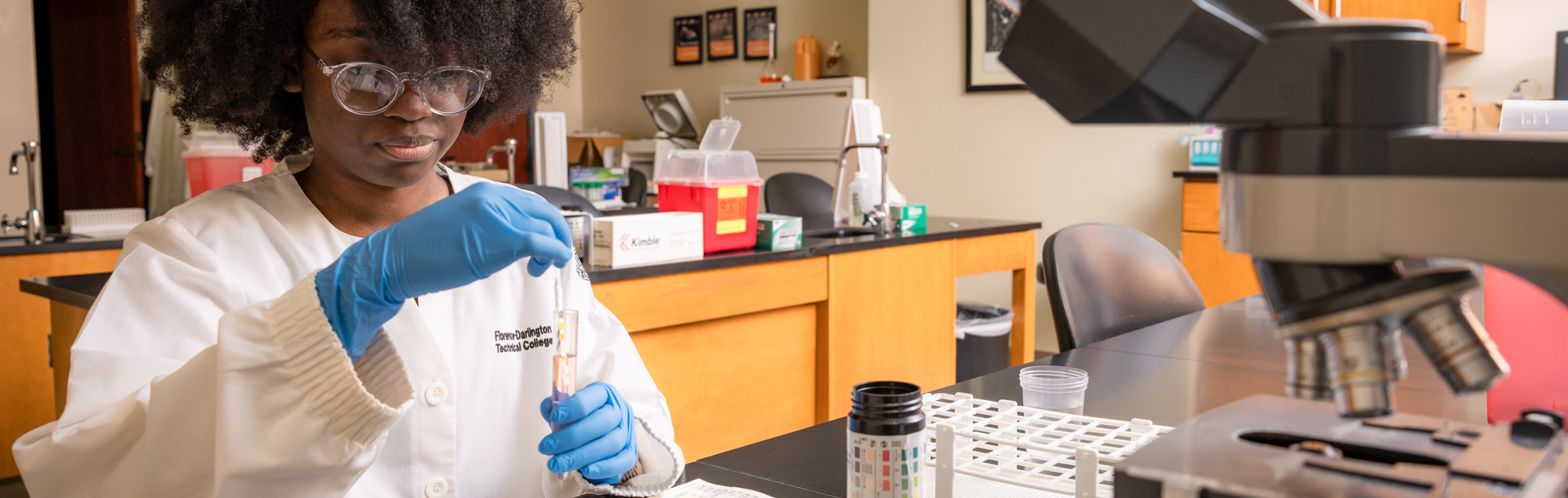 FDTC Phlebotomy student practices lab technique