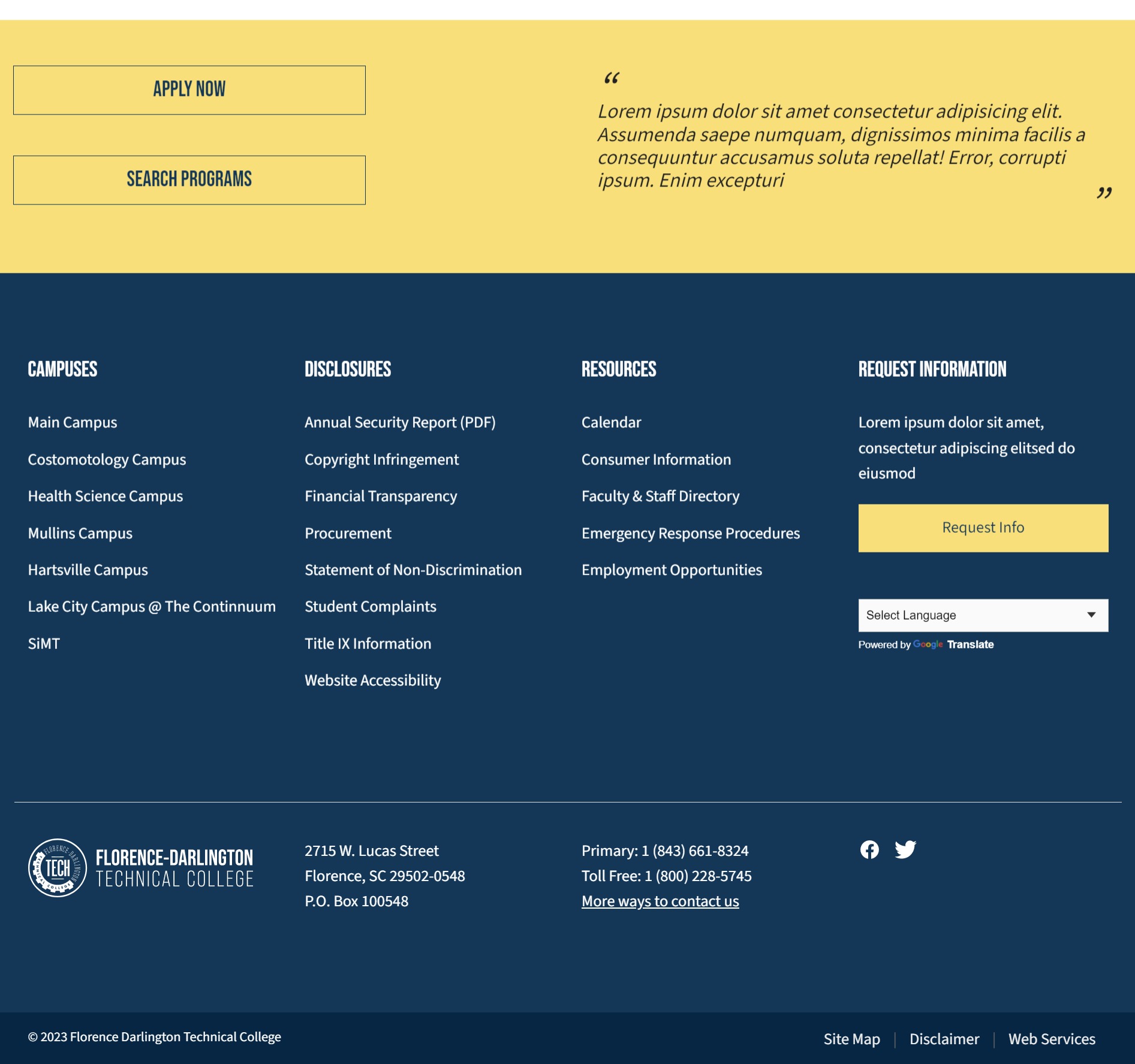 Screenshot showing example of footer and footer banner