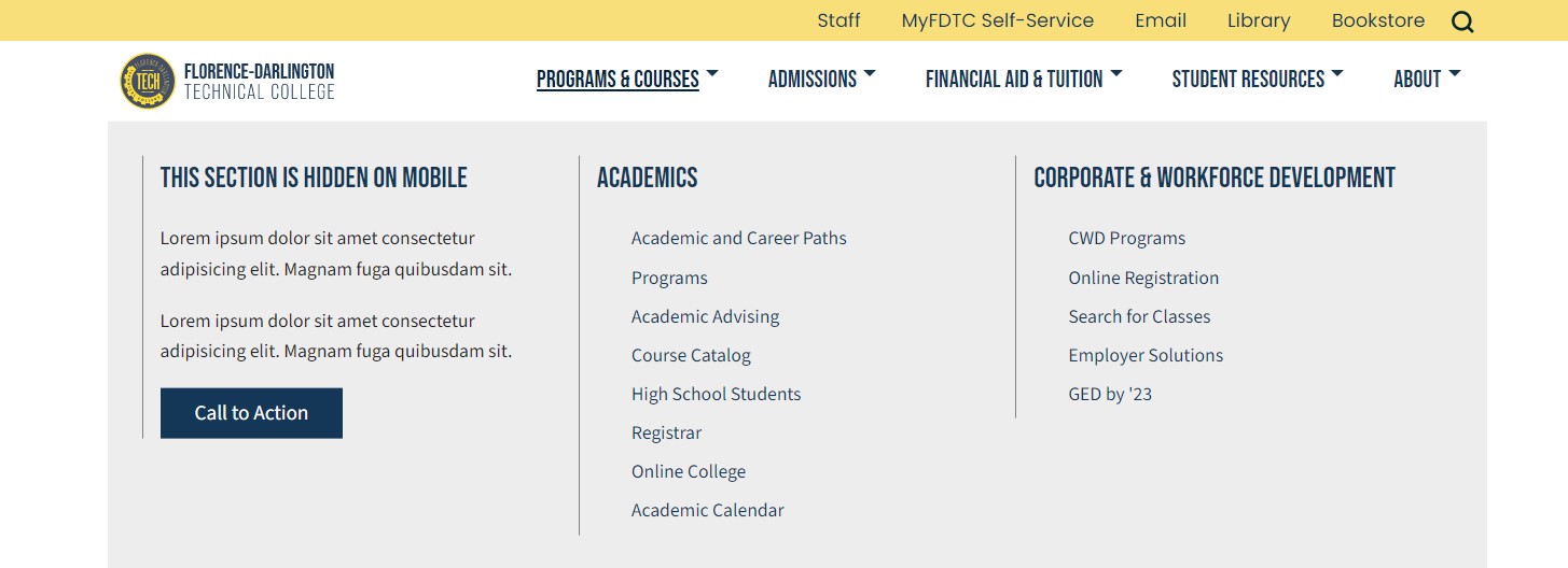 Screenshot of mega menu panel example