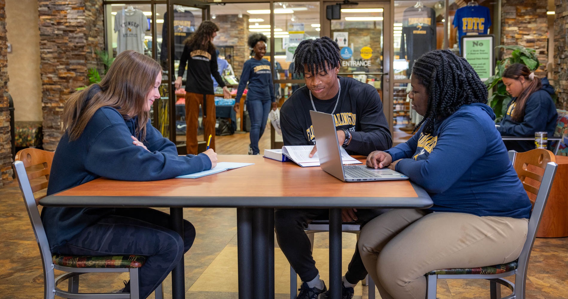 Students working at a table